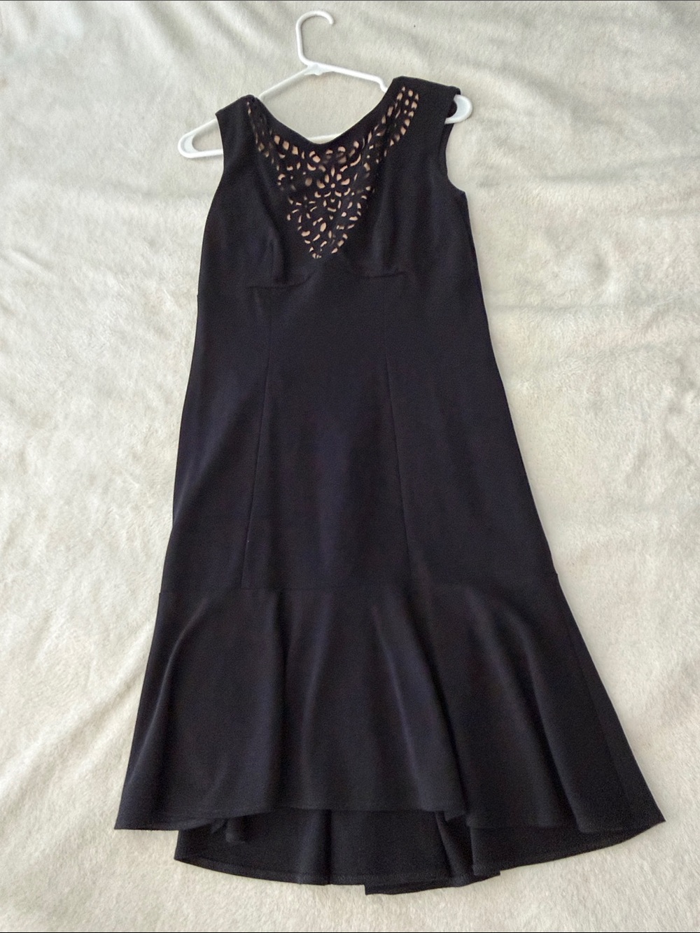 Cache Black Midi Dress with Cutout Lace Yoke